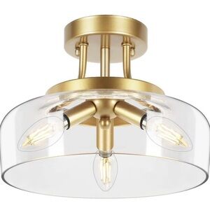 Gold Semi Flush Mount Ceiling Light Modern Ceiling Light Drum Glass Shade